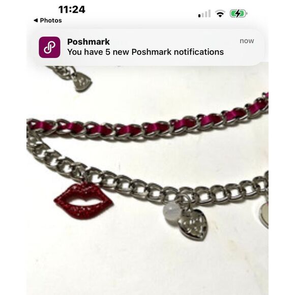 Betsey johnson Large/XL going all out 2 chain statement  lips heel jewelry belt - Picture 2 of 7